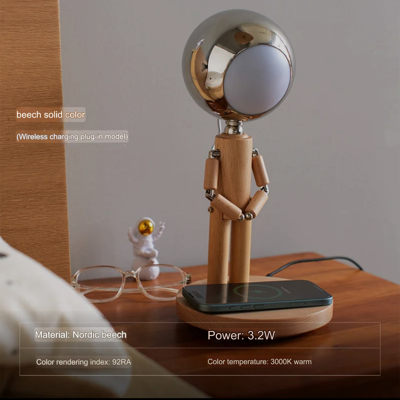 Creative Moon Standing Wood Lamp Robot Table Lamp Touch Atmosphere Light