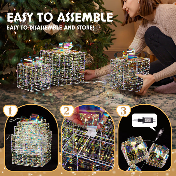 3pcs 7.5in-6.3in-5in Colorful Gift Box, Christmas Lighting Gift Box