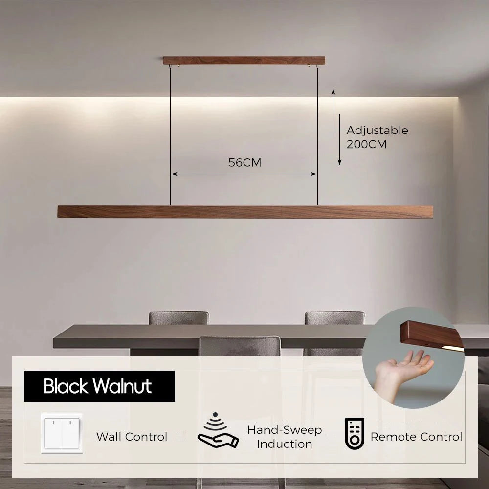 LED Hand Sweep Sensor Pendant Light Black Walnut Wood Modern Hanging Lamps for Dining Living Room Kitchen Office Celling Lamp