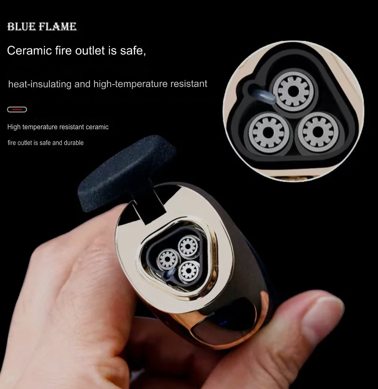 New Personality Windproof Three Fire Blue Flame Straight Inflatable Lighter Creative LED Electric