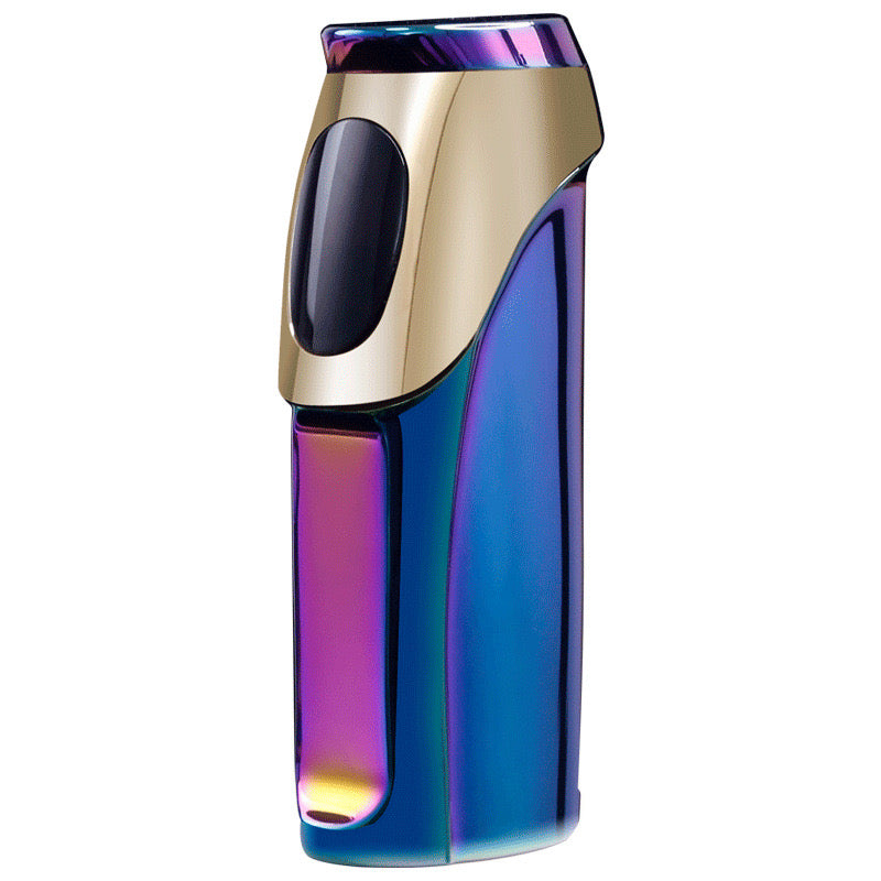 New Personality Windproof Three Fire Blue Flame Straight Inflatable Lighter Creative LED Electric