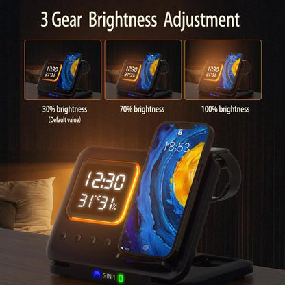 5-In-1 LED Digital Alarm Wireless Clock Stand