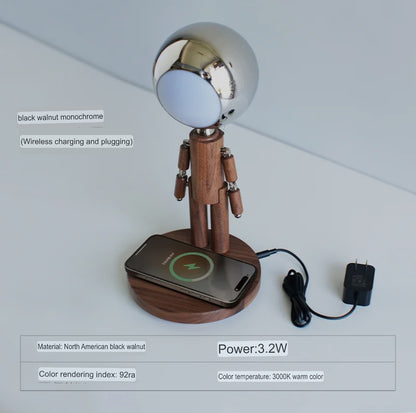 Creative Moon Standing Wood Lamp Robot Table Lamp Touch Atmosphere Light