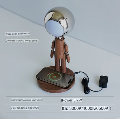 Creative Moon Standing Wood Lamp Robot Table Lamp Touch Atmosphere Light
