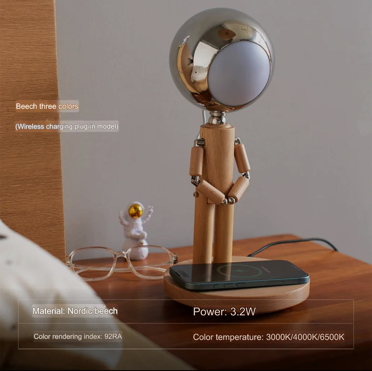Creative Moon Standing Wood Lamp Robot Table Lamp Touch Atmosphere Light