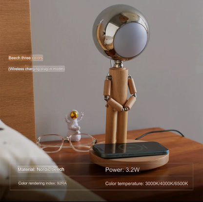 Creative Moon Standing Wood Lamp Robot Table Lamp Touch Atmosphere Light