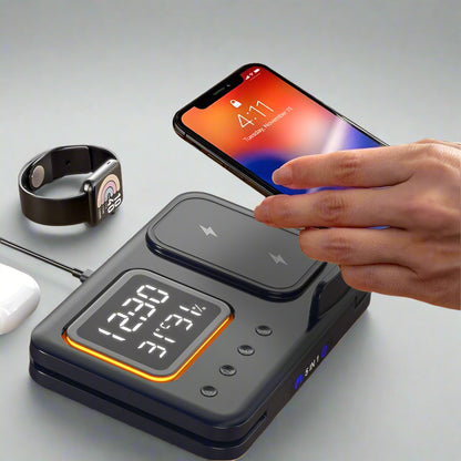 5-In-1 LED Digital Alarm Wireless Clock Stand