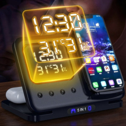 5-In-1 LED Digital Alarm Wireless Clock Stand