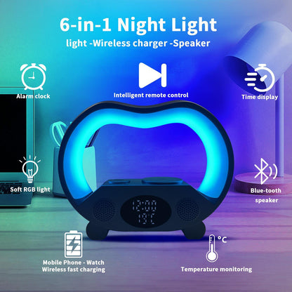 15W 6-In-1 Wireless Charging Night Light Speaker