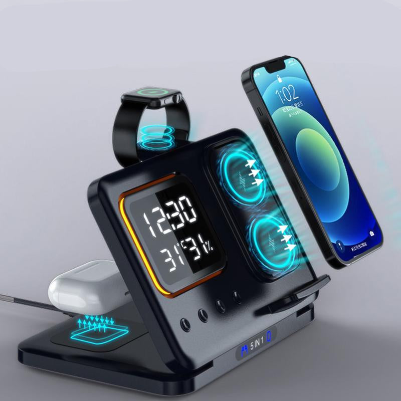 5-In-1 LED Digital Alarm Wireless Clock Stand
