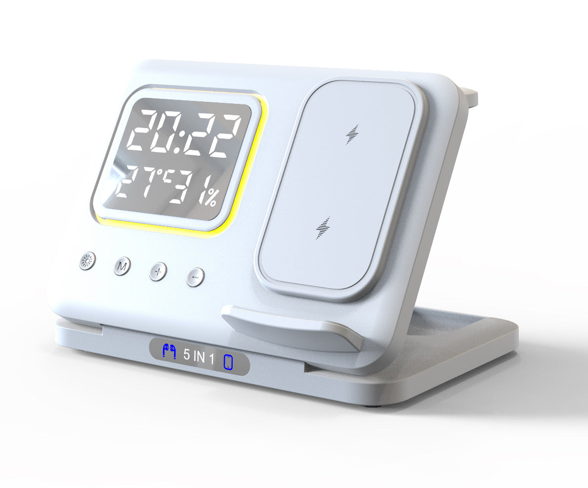 5-In-1 LED Digital Alarm Wireless Clock Stand
