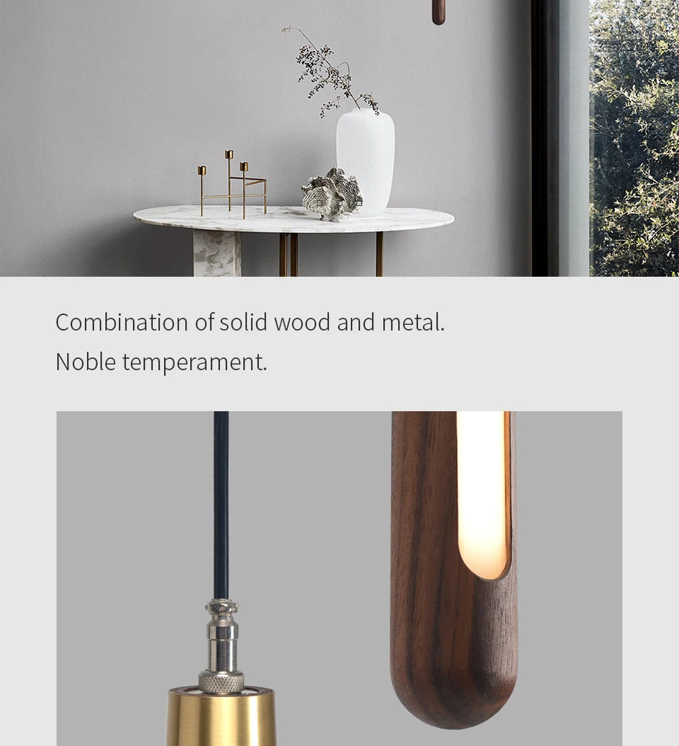 Nordic Style Led Long Strip Solid Wood Pendant Lights Bedroom Bedside Hanging Lamp Fashion Design Living Room Ceiling Lights