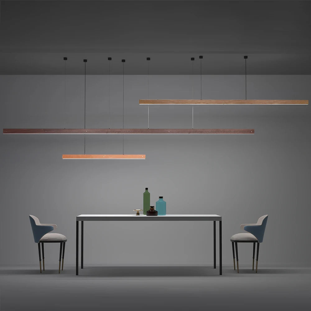 Customized 3m Length Solid Wood LED long Hang Lamp industrial style office bar Kitchen living room Alloy Pendant Light
