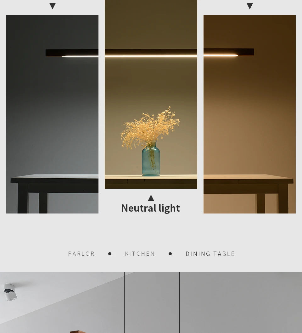 Nordic Wood Pendant Lights LED Modern Hanging Lamps for Dining Living Room Kitchen Office Shop Long Strip Celling Lamp