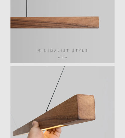 Nordic Wood Pendant Lights LED Modern Hanging Lamps for Dining Living Room Kitchen Office Shop Long Strip Celling Lamp