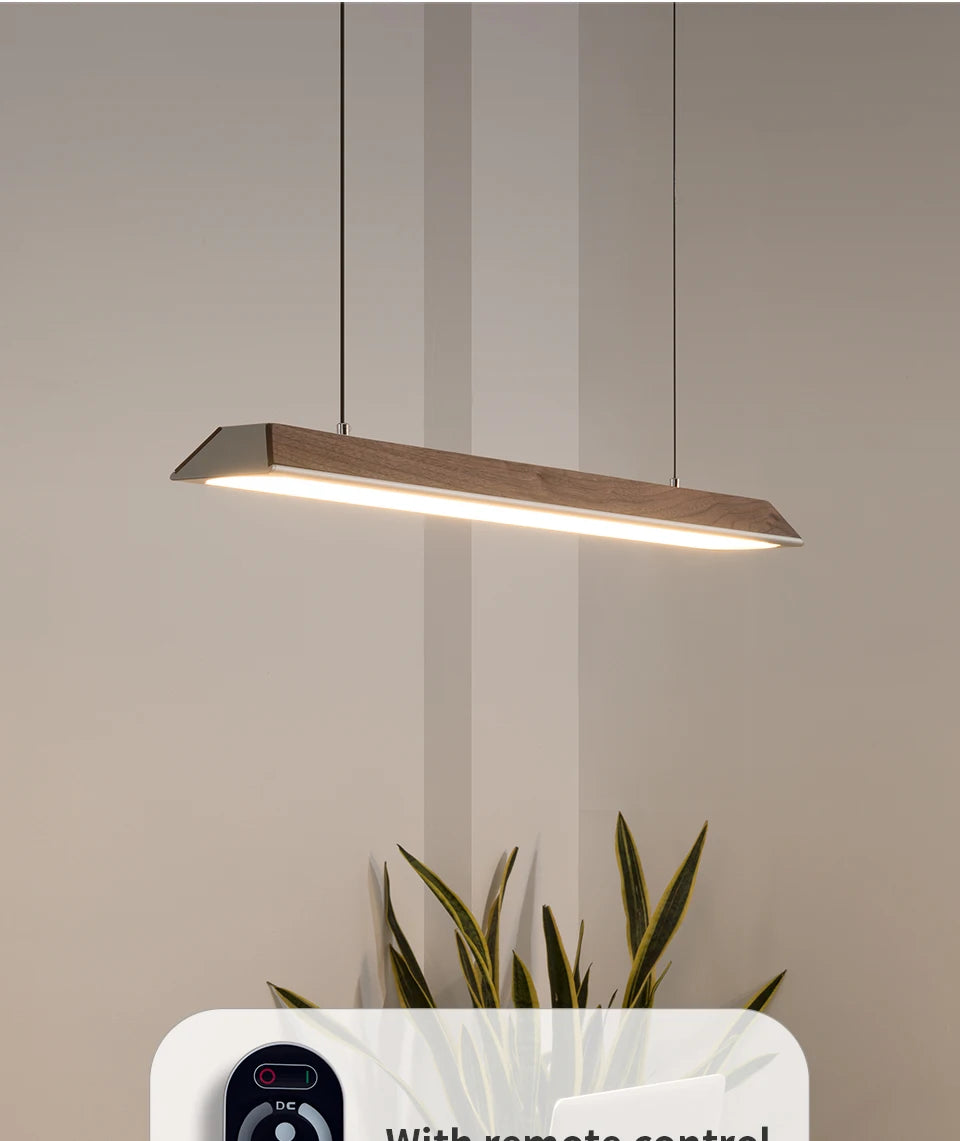 Wooden Pendant Light LED Large Wide Surface Alloy Pendant Lamp Long Strip Lighting Trapezoidal Design for Bar Kitchen Diningroom