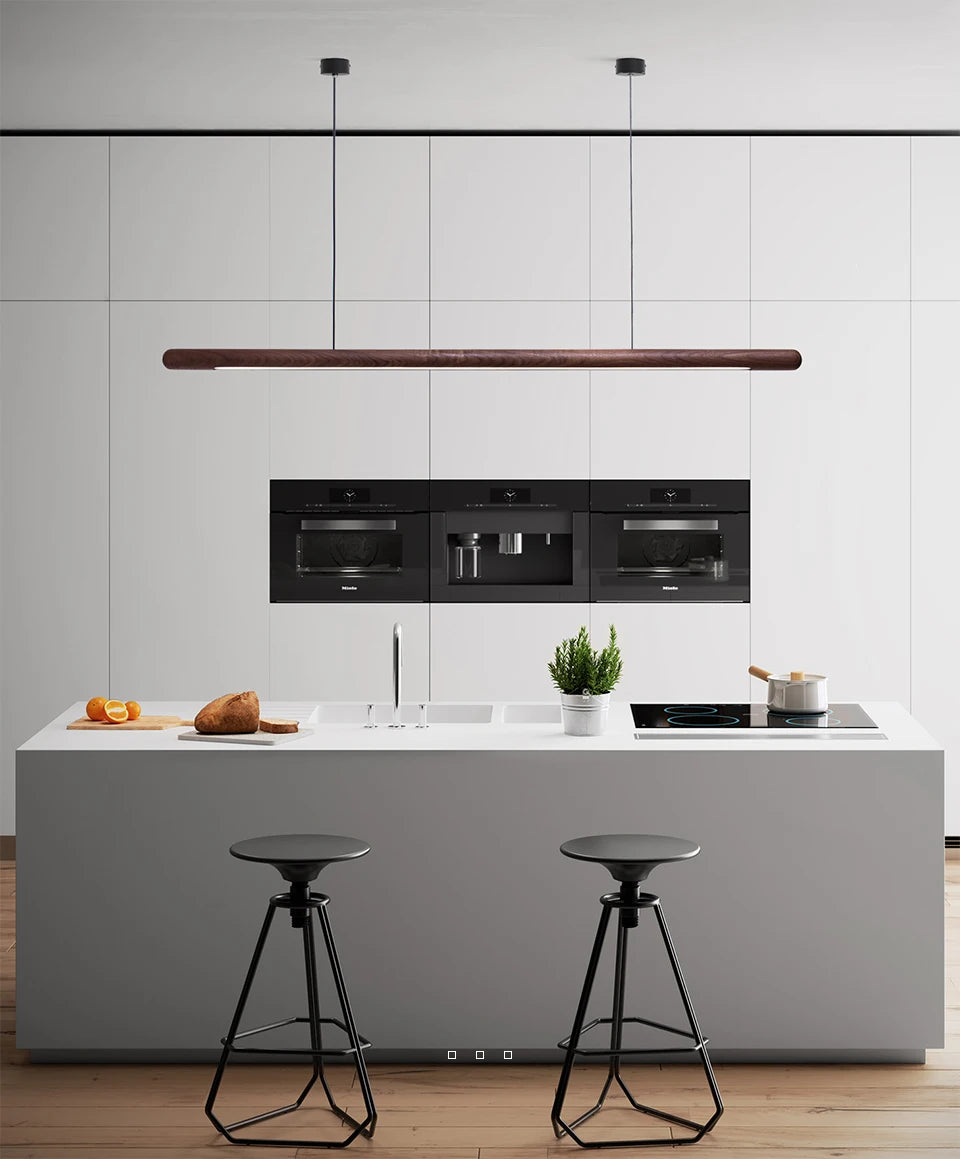 Nordic Solid Wood LED Pendant Lamp Bedroom Kitchen Light Hanging Circular Long Strip Modern Lights for Living Dining Room