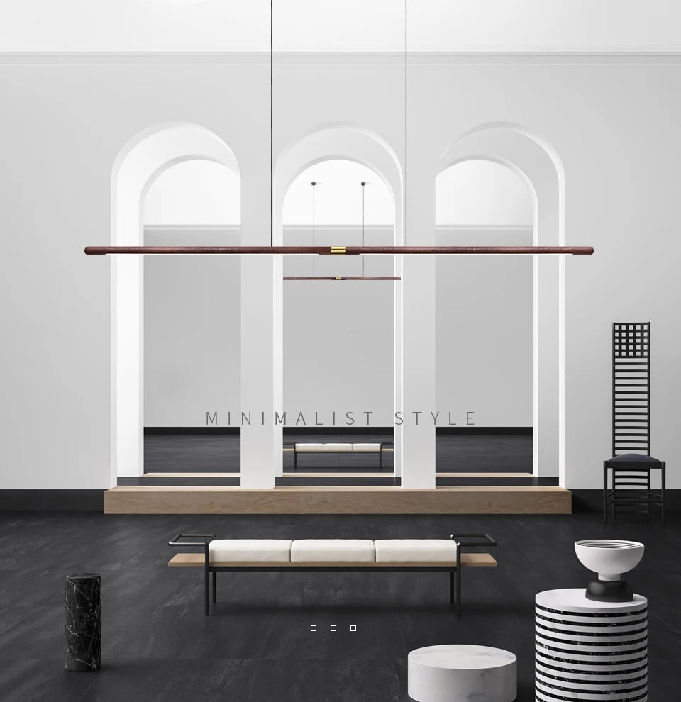 220cm Extended Luxury Modern LED Solid Wood Pendant Lights Long Strip Hang lamp Dining Room Nordic Black Walnut Pendant Lamps