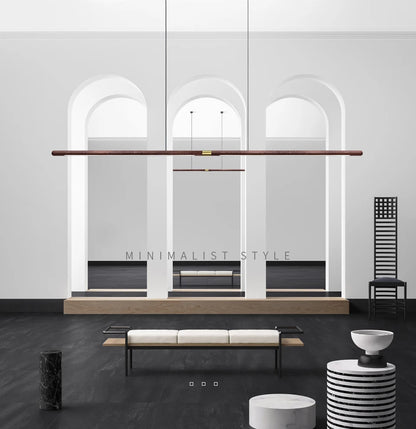220cm Extended Luxury Modern LED Solid Wood Pendant Lights Long Strip Hang lamp Dining Room Nordic Black Walnut Pendant Lamps