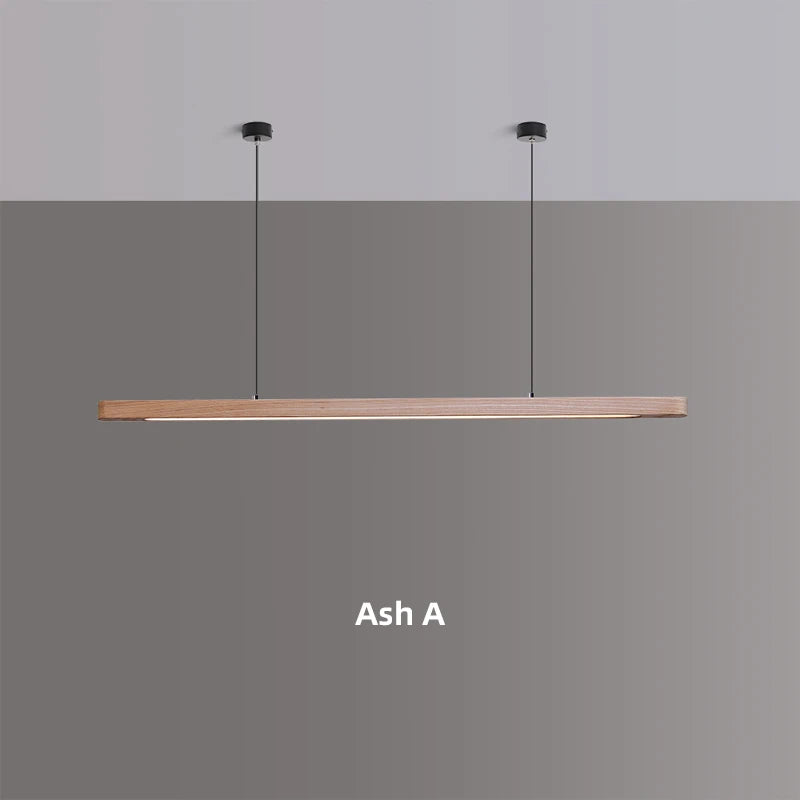Nordic Wood LED Pendant Lights Modern Oval Long Strip Ceiling Lamp for Restaurant Bar Office Kitchen Dining Living Room