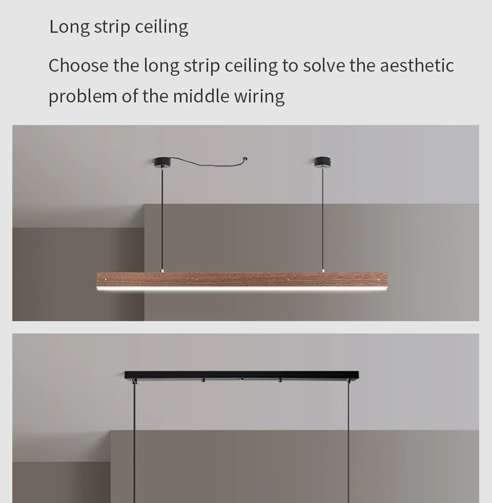 Customized 3m Length Solid Wood LED long Hang Lamp industrial style office bar Kitchen living room Alloy Pendant Light