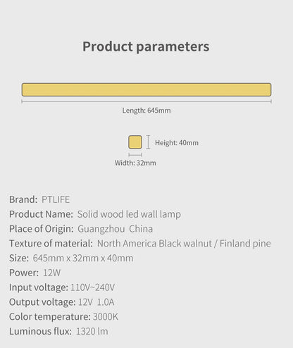 Solid Wood LED Wall Lamp Modern Black Walnut Finland Pine Living Room Bedroom Restaurant Hotel Japan Style Lighting