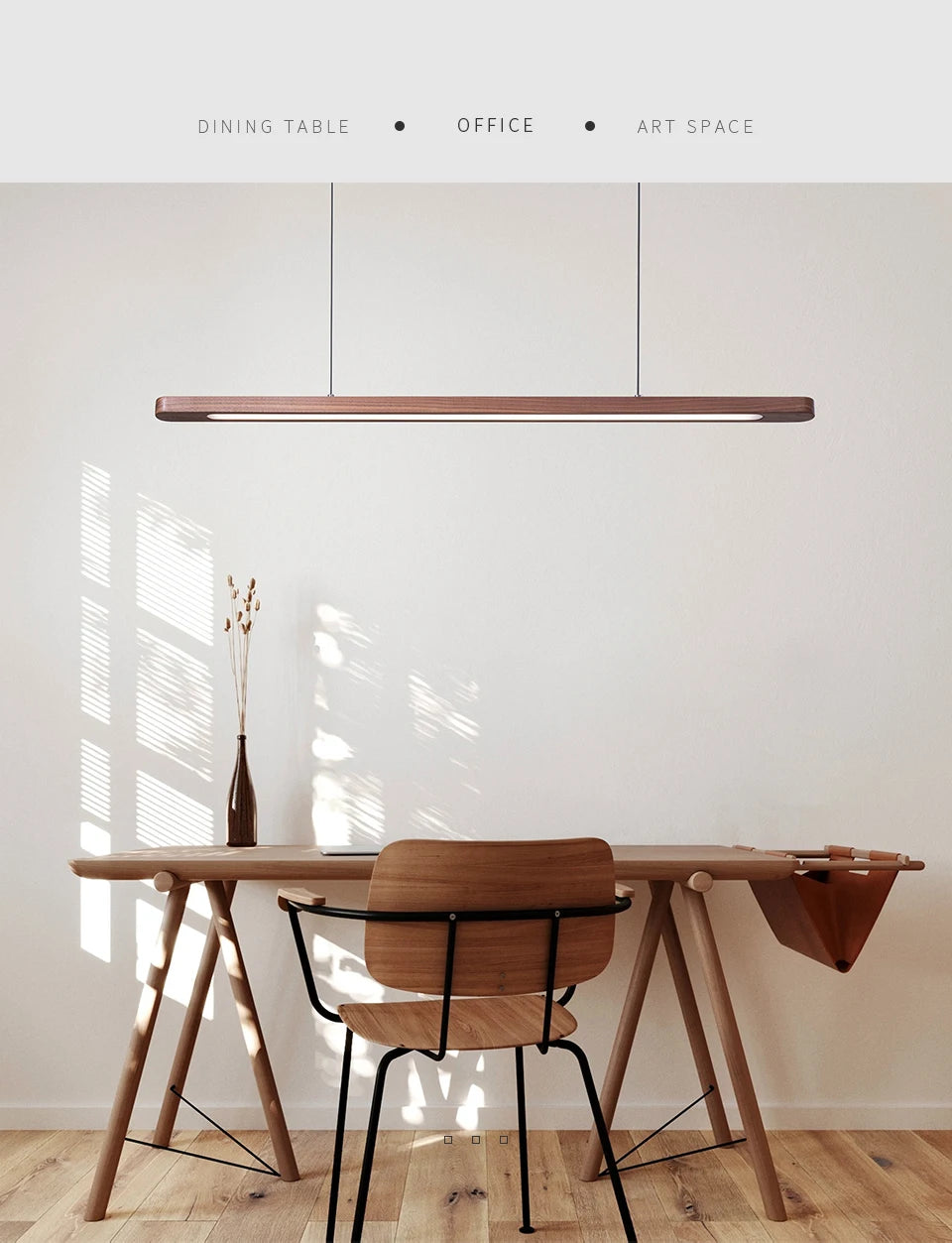 Nordic Wood LED Pendant Lights Modern Oval Long Strip Ceiling Lamp for Restaurant Bar Office Kitchen Dining Living Room
