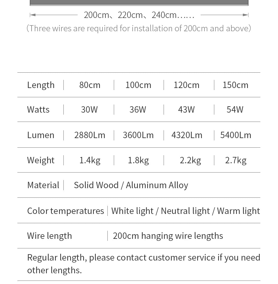 Customized 3m Length Solid Wood LED long Hang Lamp industrial style office bar Kitchen living room Alloy Pendant Light