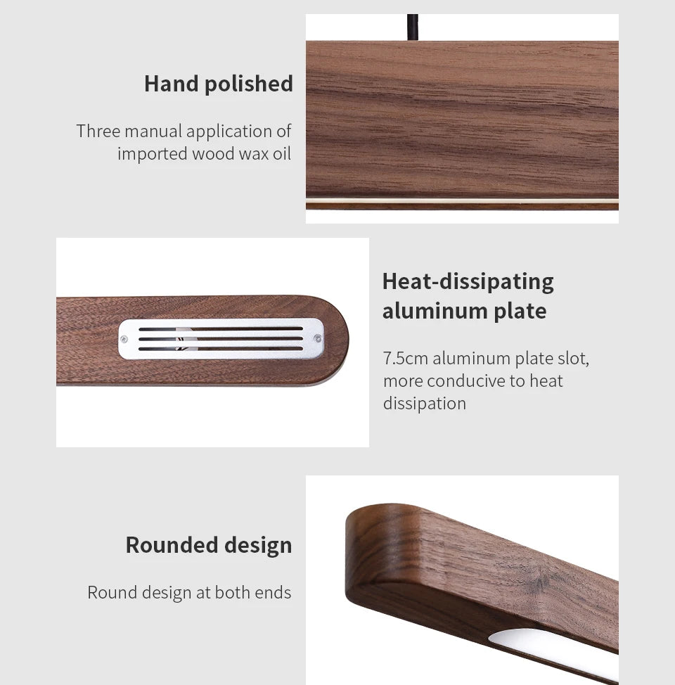Nordic Wood LED Pendant Lights Modern Oval Long Strip Ceiling Lamp for Restaurant Bar Office Kitchen Dining Living Room