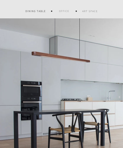 Nordic Wood LED Pendant Lights Modern Oval Long Strip Ceiling Lamp for Restaurant Bar Office Kitchen Dining Living Room
