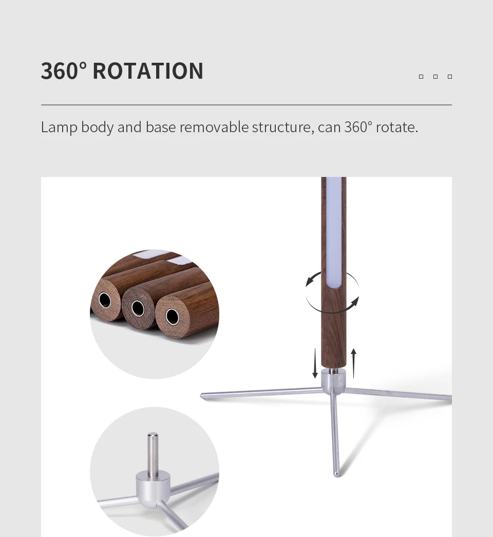LED Wooden Standing Floor Lamp Modern Simple Design Solid Wood Art Decor Atmosphere light 360° adjustable portable Ambient lamps