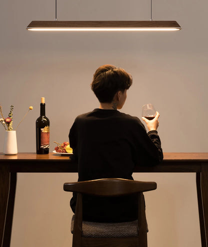 Wooden Pendant Light LED Large Wide Surface Alloy Pendant Lamp Long Strip Lighting Trapezoidal Design for Bar Kitchen Diningroom