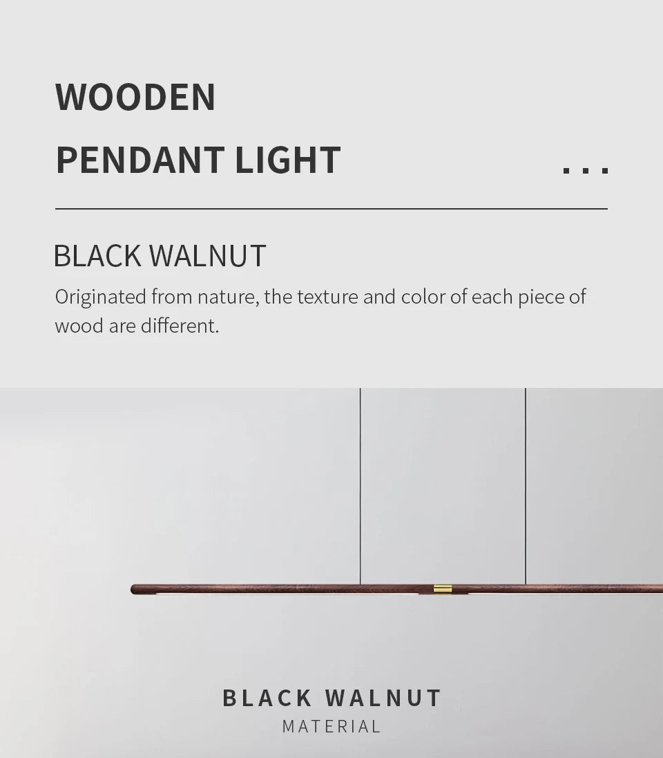 220cm Extended Luxury Modern LED Solid Wood Pendant Lights Long Strip Hang lamp Dining Room Nordic Black Walnut Pendant Lamps