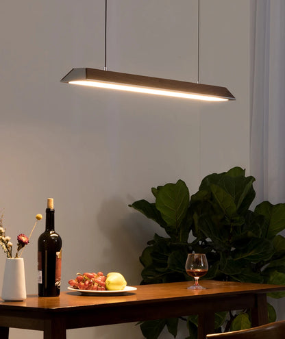 Wooden Pendant Light LED Large Wide Surface Alloy Pendant Lamp Long Strip Lighting Trapezoidal Design for Bar Kitchen Diningroom