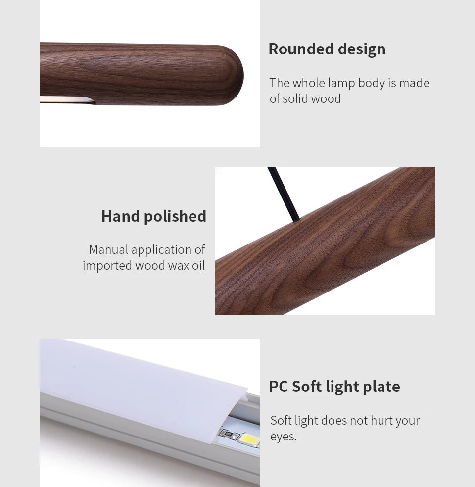 Nordic Solid Wood LED Pendant Lamp Bedroom Kitchen Light Hanging Circular Long Strip Modern Lights for Living Dining Room