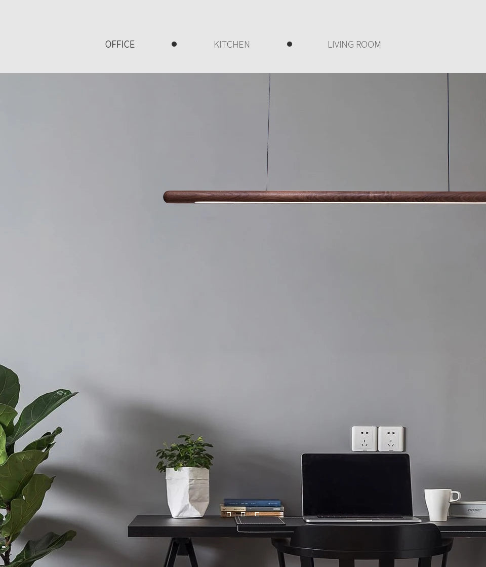 Nordic Solid Wood LED Pendant Lamp Bedroom Kitchen Light Hanging Circular Long Strip Modern Lights for Living Dining Room