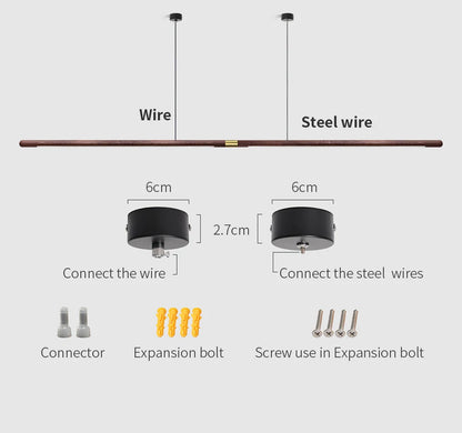 220cm Extended Luxury Modern LED Solid Wood Pendant Lights Long Strip Hang lamp Dining Room Nordic Black Walnut Pendant Lamps