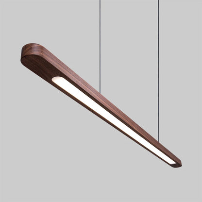 Nordic Wood LED Pendant Lights Modern Oval Long Strip Ceiling Lamp for Restaurant Bar Office Kitchen Dining Living Room
