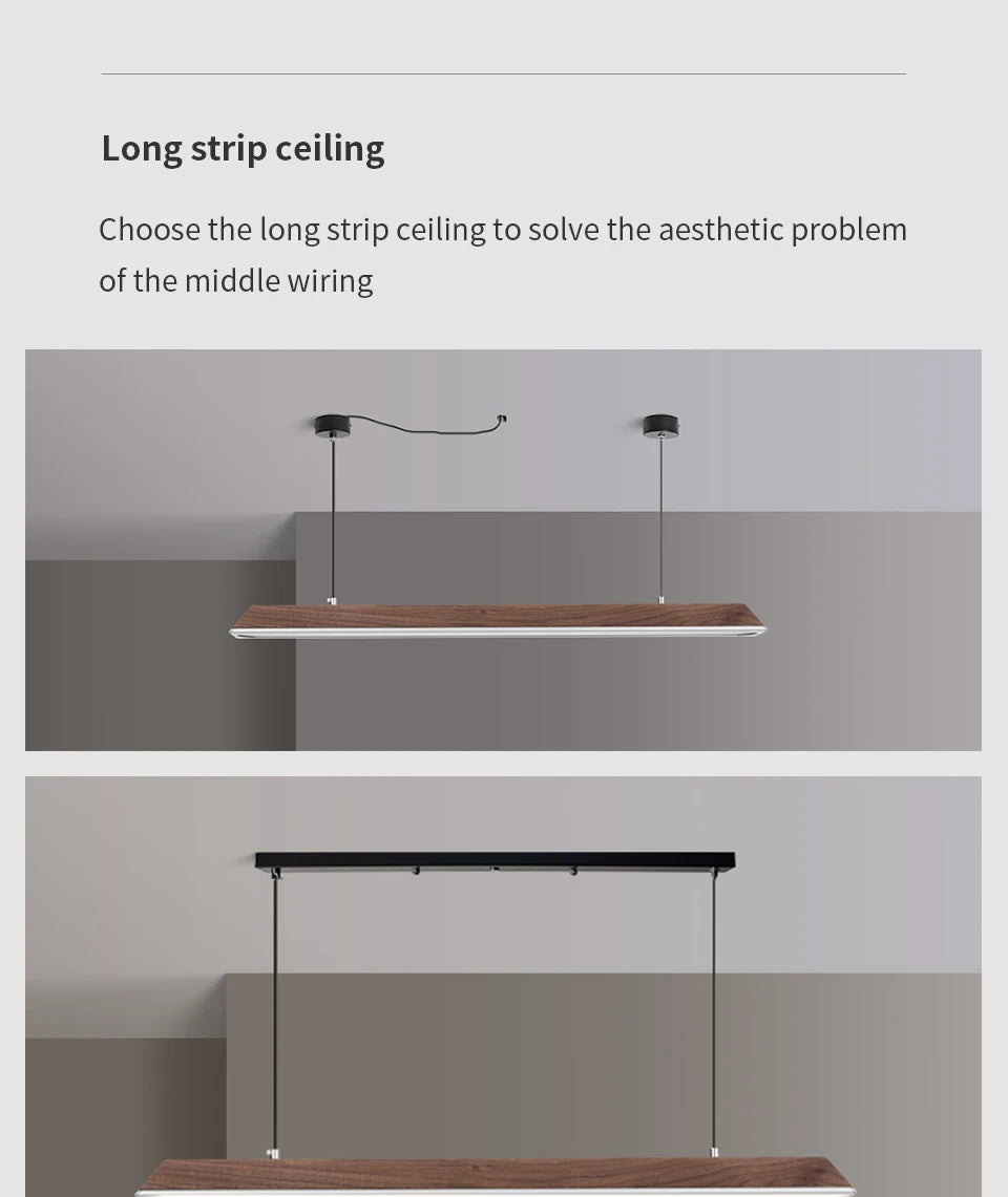 Wooden Pendant Light LED Large Wide Surface Alloy Pendant Lamp Long Strip Lighting Trapezoidal Design for Bar Kitchen Diningroom