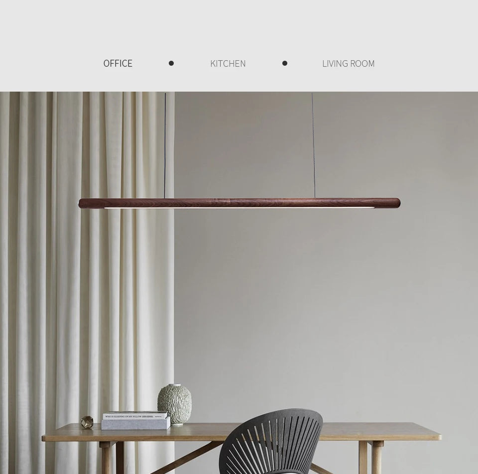 Nordic Solid Wood LED Pendant Lamp Bedroom Kitchen Light Hanging Circular Long Strip Modern Lights for Living Dining Room