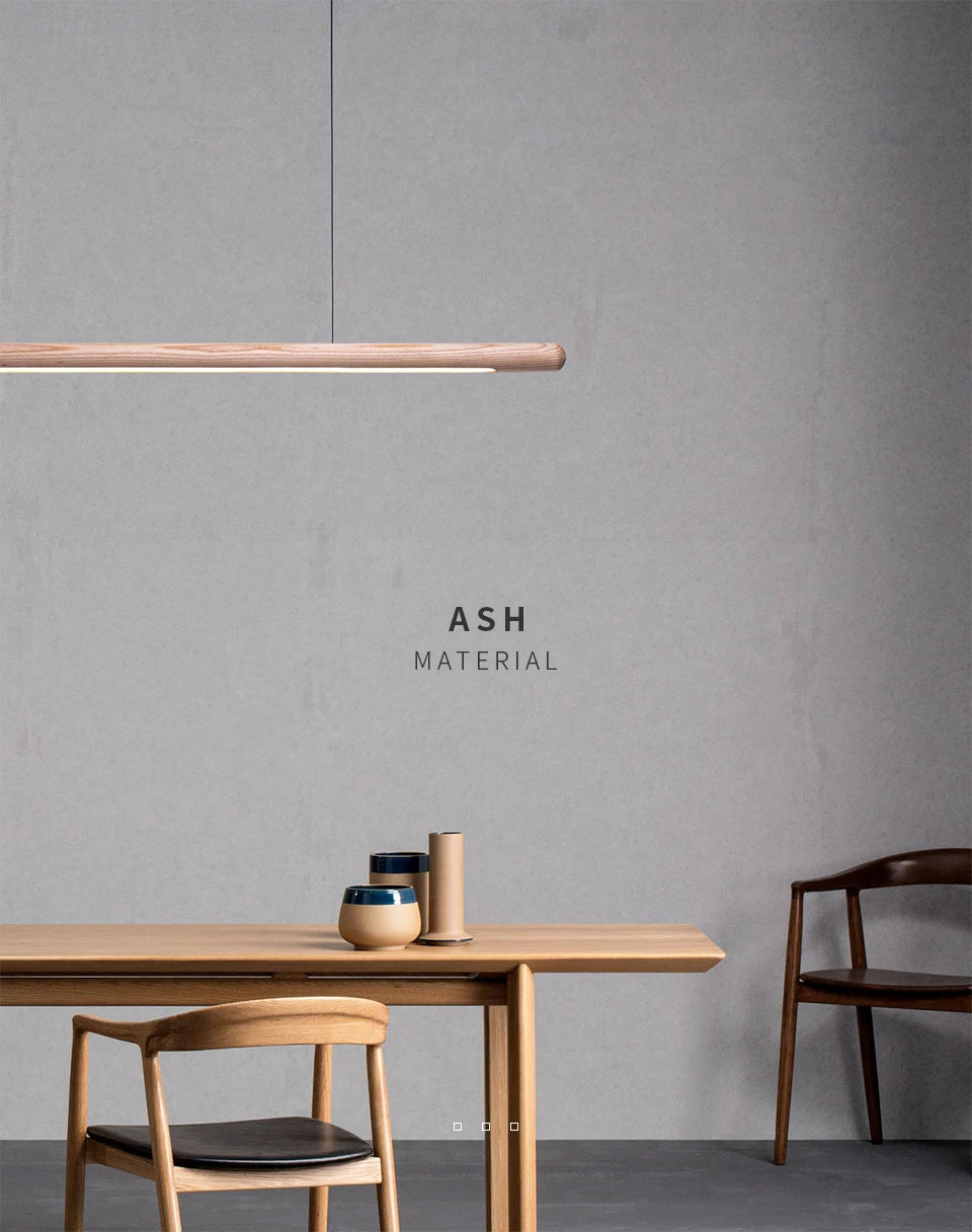 Nordic Solid Wood LED Pendant Lamp Bedroom Kitchen Light Hanging Circular Long Strip Modern Lights for Living Dining Room