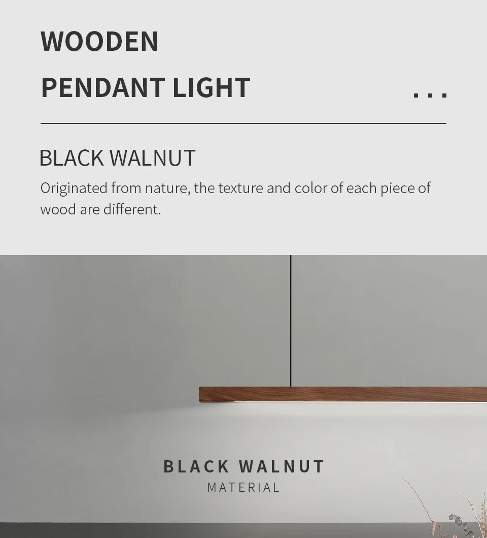 Nordic Wood Pendant Lights LED Modern Hanging Lamps for Dining Living Room Kitchen Office Shop Long Strip Celling Lamp