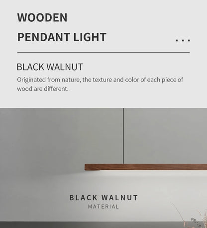 Nordic Wood Pendant Lights LED Modern Hanging Lamps for Dining Living Room Kitchen Office Shop Long Strip Celling Lamp