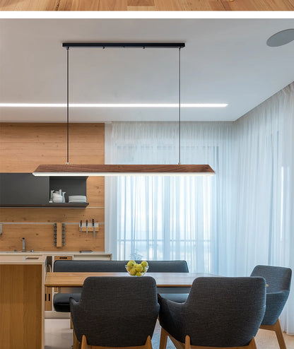 Wooden Pendant Light LED Large Wide Surface Alloy Pendant Lamp Long Strip Lighting Trapezoidal Design for Bar Kitchen Diningroom