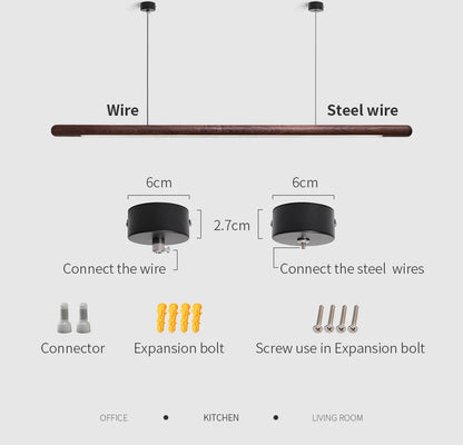 Nordic Solid Wood LED Pendant Lamp Bedroom Kitchen Light Hanging Circular Long Strip Modern Lights for Living Dining Room