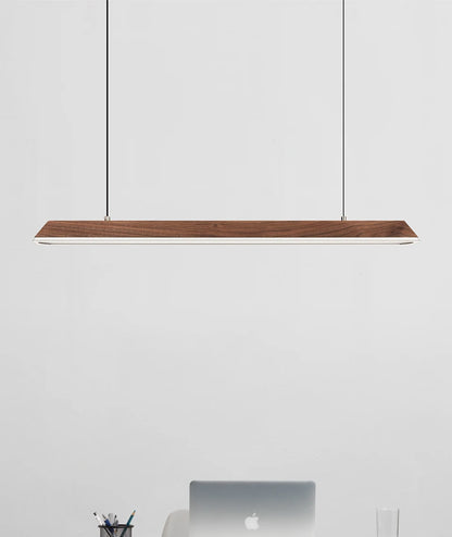 Wooden Pendant Light LED Large Wide Surface Alloy Pendant Lamp Long Strip Lighting Trapezoidal Design for Bar Kitchen Diningroom
