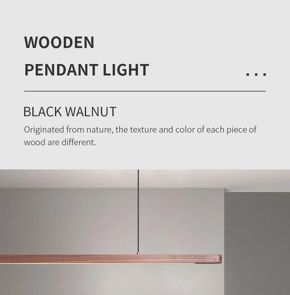 Nordic Wood LED Pendant Lights Modern Oval Long Strip Ceiling Lamp for Restaurant Bar Office Kitchen Dining Living Room