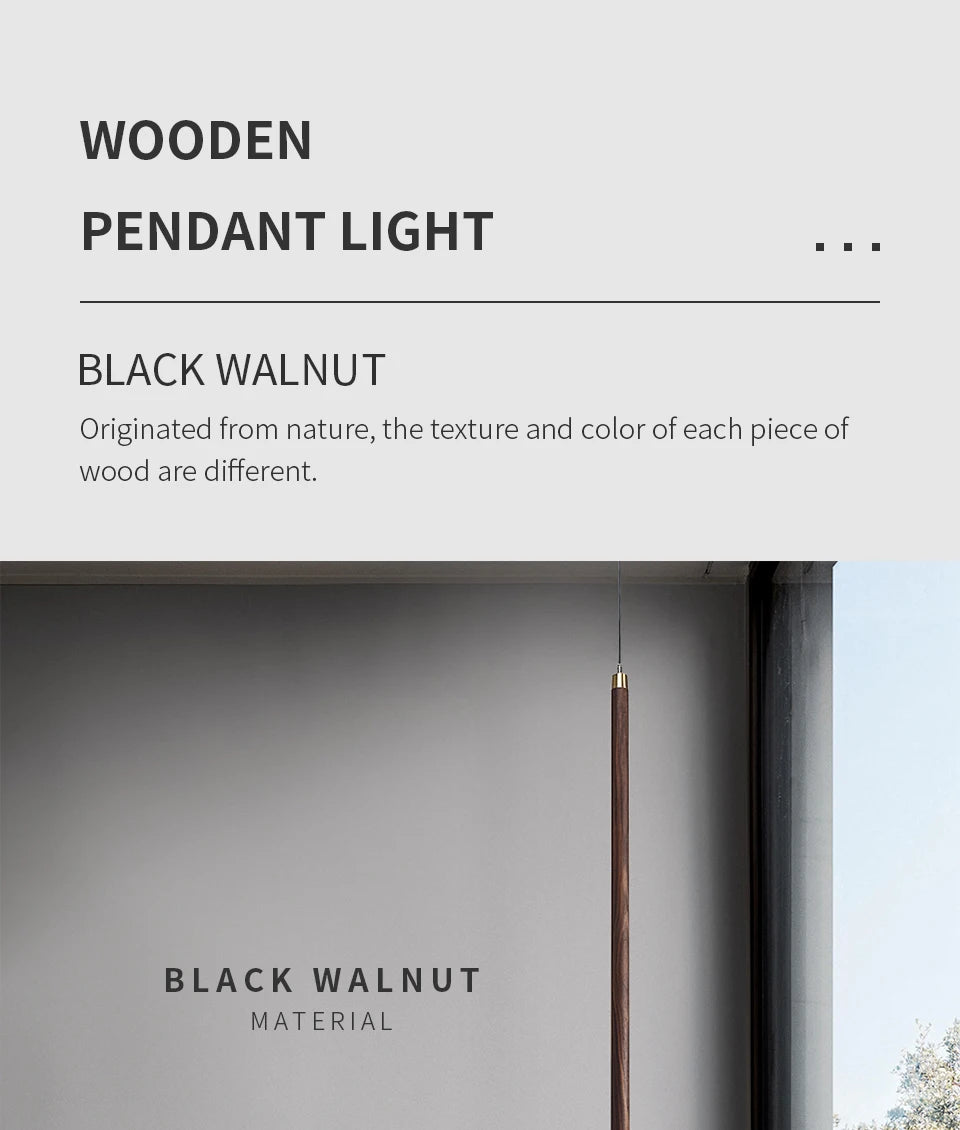 Nordic Style Led Long Strip Solid Wood Pendant Lights Bedroom Bedside Hanging Lamp Fashion Design Living Room Ceiling Lights
