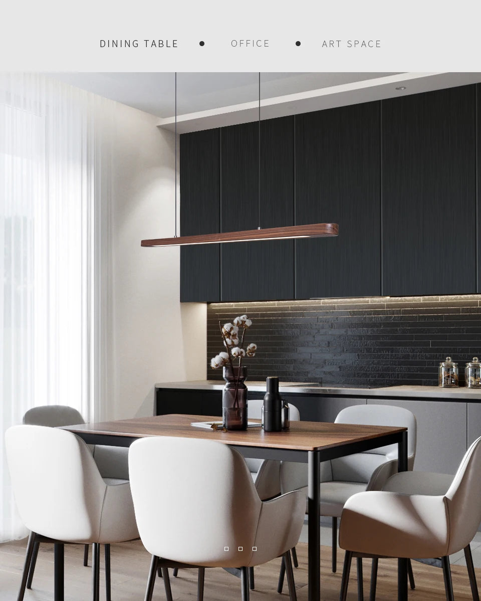 Nordic Wood LED Pendant Lights Modern Oval Long Strip Ceiling Lamp for Restaurant Bar Office Kitchen Dining Living Room