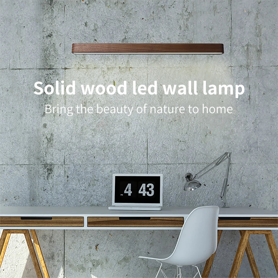 Solid Wood LED Wall Lamp Modern Black Walnut Finland Pine Living Room Bedroom Restaurant Hotel Japan Style Lighting